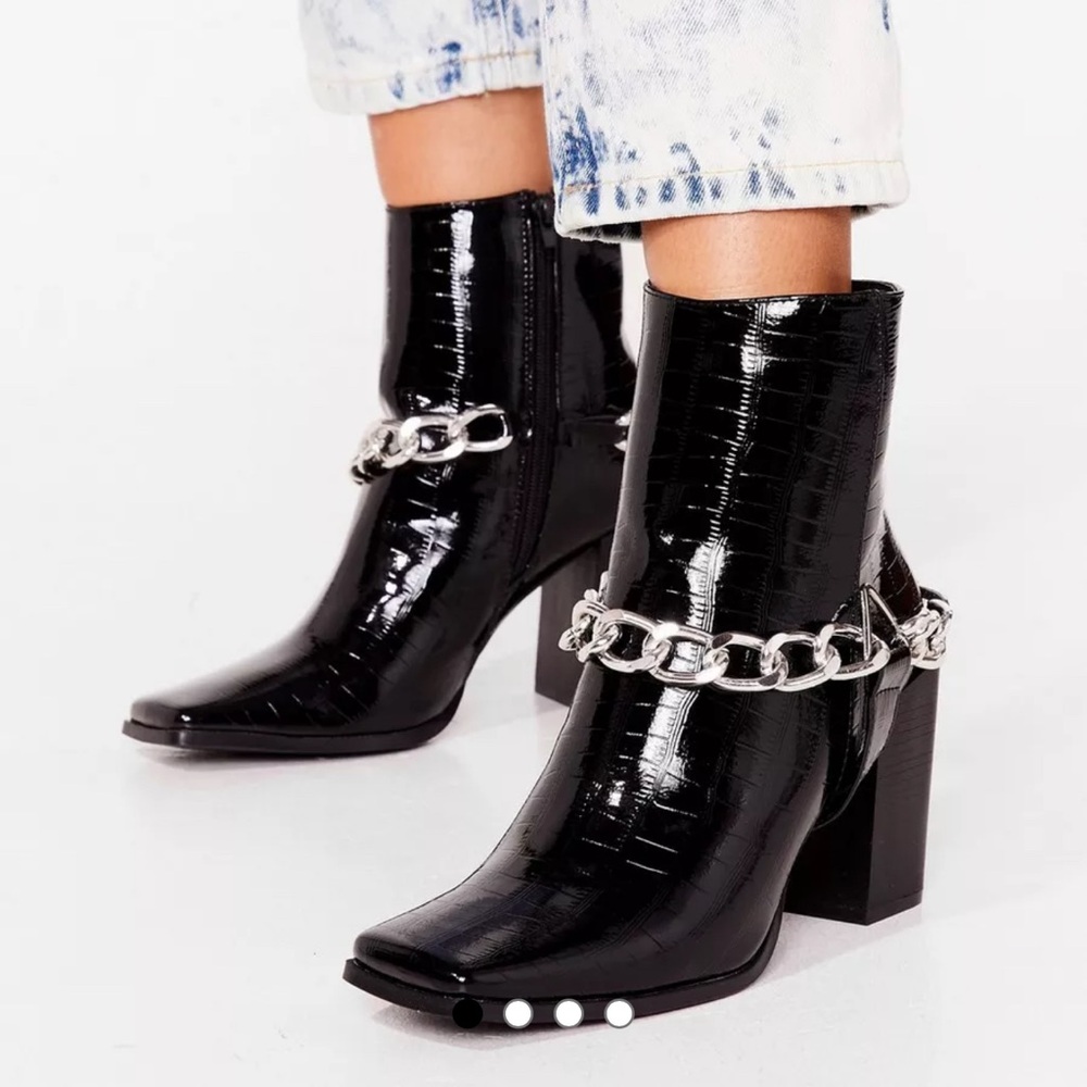 Nasty Gal Chain Croc Embossed Heeled Boots